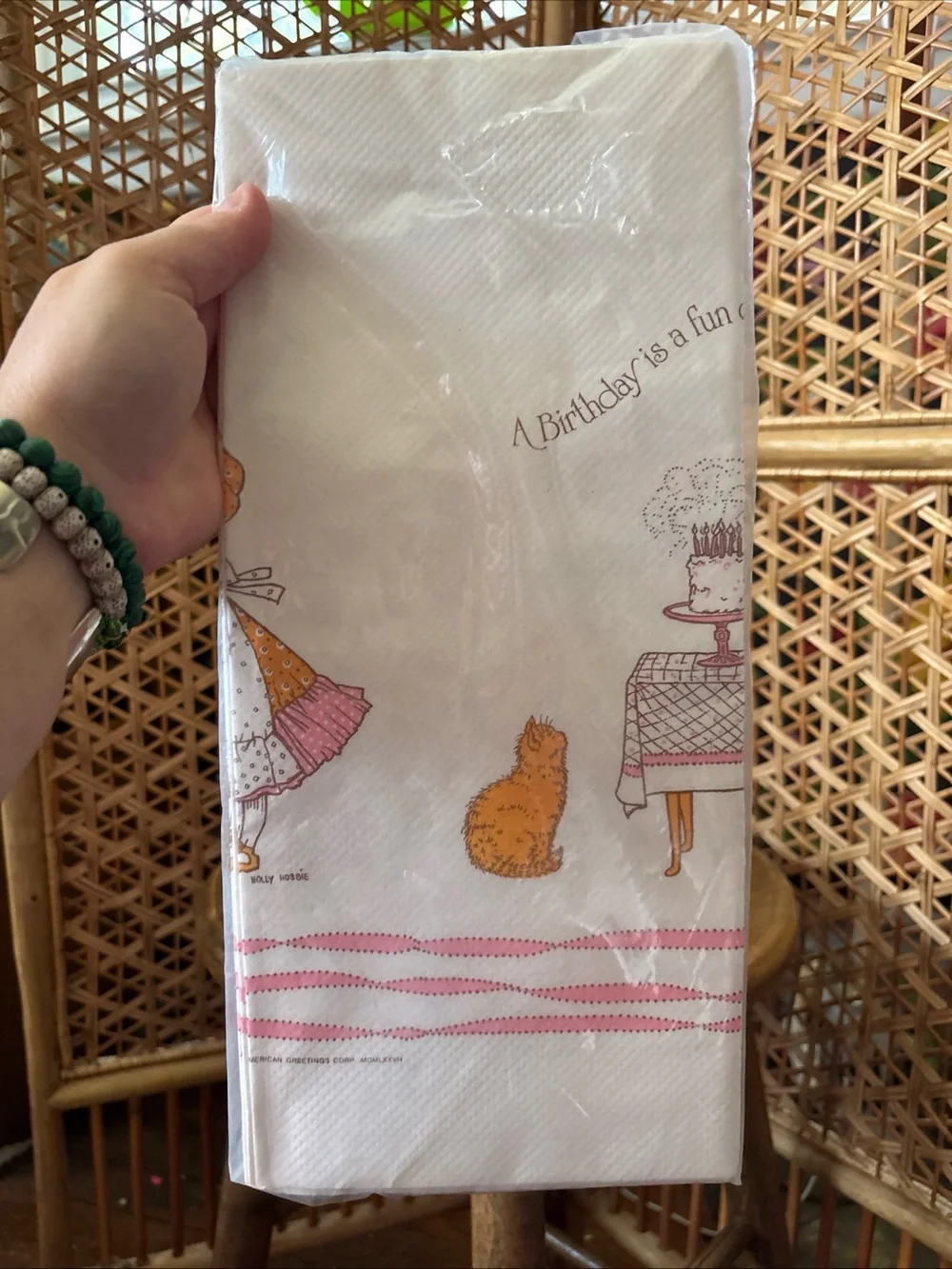 Holly Hobbie Vintage Tablecover in White with Pink & Orange Illustration